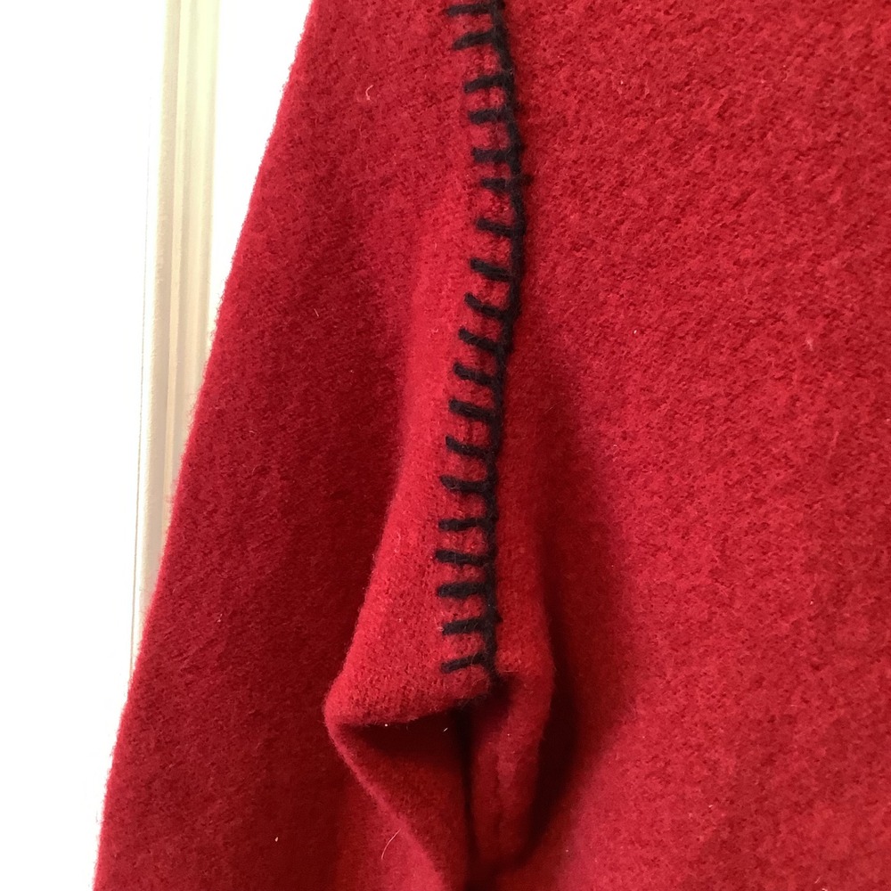 Jones New York Sport Red Lambswool Fringe Hooded Sweater Southwestern Small - Picture 8 of 8